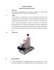 refractometer calibration sop|standard operating procedure for refractometer.